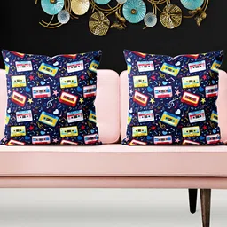 ArtzFolio Navy Blue & Yellow 5 Pieces Abstract Velvet Square Cushion Covers-image-10