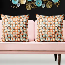 ArtzFolio White & Orange 5 Pieces Velvet Square Cushion Covers-image-10