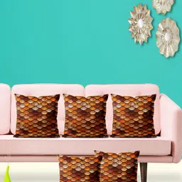 ArtzFolio Brown & Beige 5 Pieces Geometric Printed Velvet Square Cushion Covers-image-74