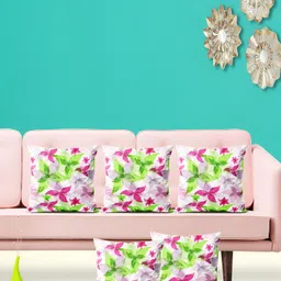 ArtzFolio Green & Pink 5 Pieces Floral Velvet Square Cushion Covers-image-33