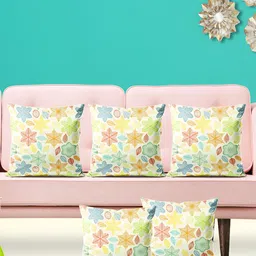 ArtzFolio White & Yellow 5 Pieces Floral Printed Velvet Square Cushion Covers-picture-15