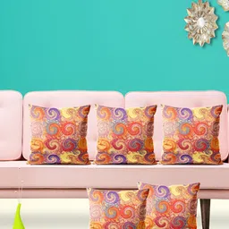ArtzFolio Orange & Yellow 5 Pieces Ethnic Motifs Velvet Square Cushion Covers-image-85