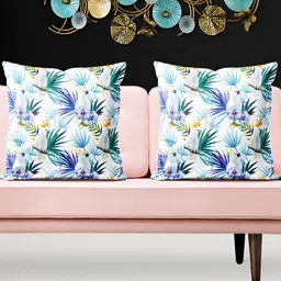 ArtzFolio Blue 5 Pieces Floral Velvet Square Cushion Covers-image-68