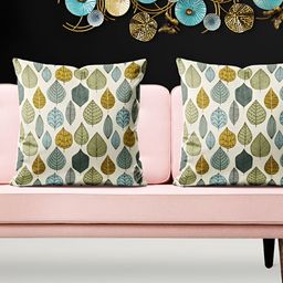 ArtzFolio Beige & Green 5 Pieces Floral Printed Velvet Square Cushion Covers-image-58