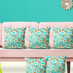 ArtzFolio Blue & Orange 5 Pieces Abstract Velvet Square Cushion Covers-image-66