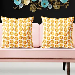 ArtzFolio White & Orange 5 Pieces Geometric Printed Velvet Square Cushion Covers-image-17