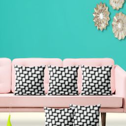 ArtzFolio Black & Grey 5 Geometric Velvet Square Cushion Covers-image-98
