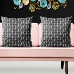 ArtzFolio Black & Grey 5Pcs Geometric Square Cushion Covers-12