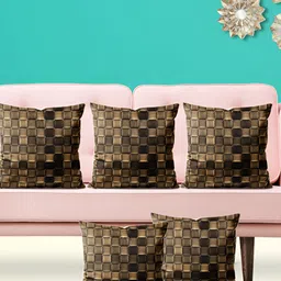 ArtzFolio Black & Brown 5 Pieces Velvet Square Cushion Covers-image-84