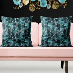 ArtzFolio Teal & White 5 Pieces Printed  Velvet Square Cushion Covers-image-11