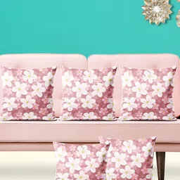 ArtzFolio White & Pink 5 Pieces Printed Velvet Square Cushion Covers-image-98