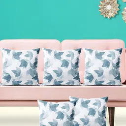 ArtzFolio Grey & White 5 Pieces Floral Velvet Square Cushion Covers-picture-24