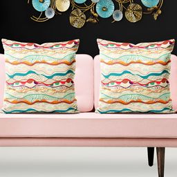 ArtzFolio Beige & Blue 5 Pcs Velvet Square Cushion Covers-image-47