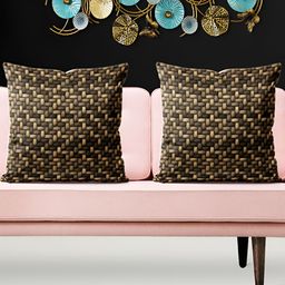 ArtzFolio Brown & Beige 45 Pieces Geometric Printed Velvet Square Cushion Covers-image-53
