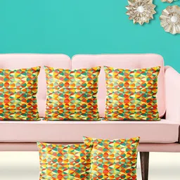 ArtzFolio Yellow & Red 5 Pcs Abstract Velvet Square Cushion Covers-1
