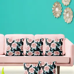 ArtzFolio Peach & Blue 5Pcs Floral Square Cushion Covers-image-76