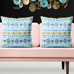 ArtzFolio Blue 5 Pieces Geometric Printed Velvet Square Cushion Covers-image-61