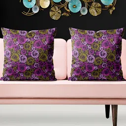 ArtzFolio Black & Purple 5 Pieces Abstract Printed Velvet Square Cushion Covers-23