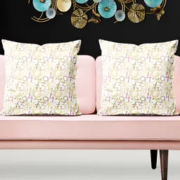 ArtzFolio Cream Coloured & Pink 5 Pieces Geometric Velvet Square Cushion Covers-picture-4