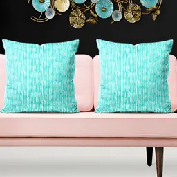 ArtzFolio Sea Green & White 5 Pieces Printed Velvet Square Cushion Covers-24