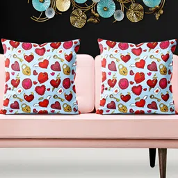 ArtzFolio Blue and Red 5 Pieces Printed Velvet Square Cushion Covers-11
