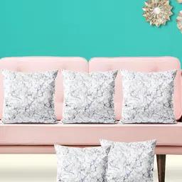 ArtzFolio White & Grey 5 Pcs Velvet Abstract Square Cushion Covers-15
