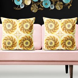 ArtzFolio Beige 5 Pieces Ethnic Motif Printed Velvet Square Cushion Covers-image-11