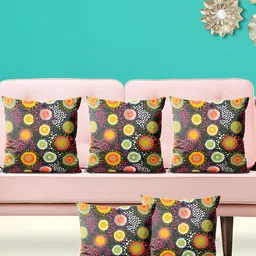 ArtzFolio Brown 5 Pieces Printed Velvet Square Cushion Covers-image-95