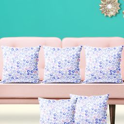 ArtzFolio White & Blue 5 Pieces Velvet Square Cushion Covers-image-89