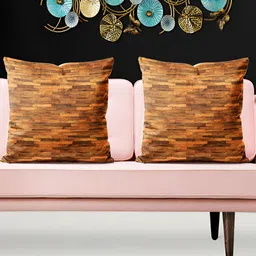 ArtzFolio Brown & White 5 Pcs Checked Velvet Square Cushion Covers-image-80