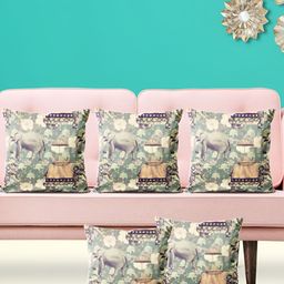 ArtzFolio Green Cream 5 Pieces Square Cushion Covers-image-87