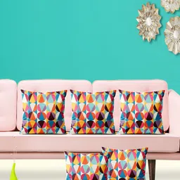 ArtzFolio Yellow and Blue 5 Pieces Geometric Printed Velvet Square Cushion Covers-image-35
