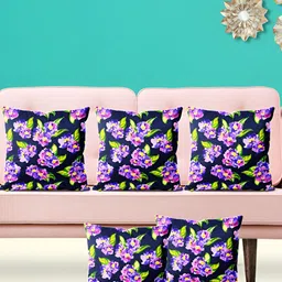 ArtzFolio Black 5 Pieces Floral Velvet Square Cushion Covers-picture-50