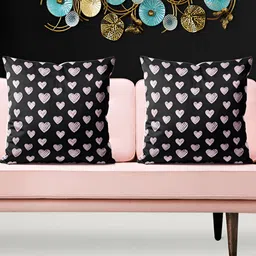 ArtzFolio Black & Pink 5 Pieces Printed Velvet Square Cushion Covers-image-12