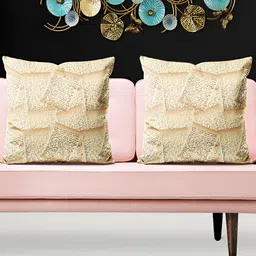 ArtzFolio Cream & White 5 Pcs Velvet Square Cushion Covers-image-44