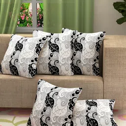 BIGGER FISH Black & White 5 Pieces Floral Velvet Square Cushion Covers-image-47