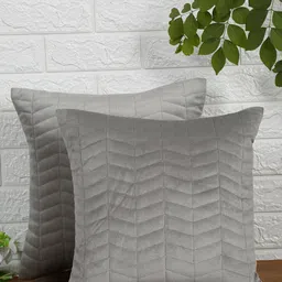 NISRAG HOME Grey 2 Pcs Geometric Velvet Square Cushion Covers-13