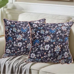 HERE&NOW Blue & Pink Set of 2 Floral Velvet Square Cushion Covers-16