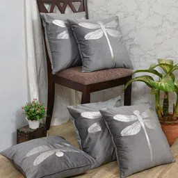 Clasiko Grey & White Set of 5 Quirky Velvet Square Cushion Covers-20