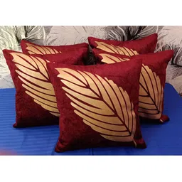 JDX Red & Beige Set of 5 Ethnic Motifs Velvet Square Cushion Covers-12