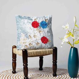 Folkstorys Blue & Red Embroidered Velvet Square Cushion Cover-image-51