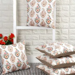 BIGGER FISH Brown & White 5 Pieces Printed Velvet Square Cushion Covers-image-58