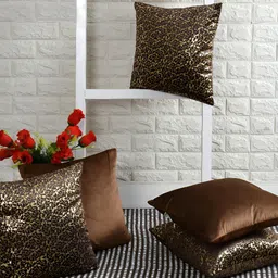 BIGGER FISH Brown & Gold-Toned 5Pcs Self Design Velvet Square Cushion Covers-59