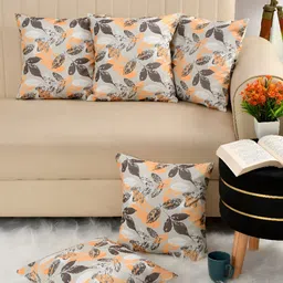 BIGGER FISH Brown & Orange 5 Pieces Floral Velvet Square Cushion Covers-image-65