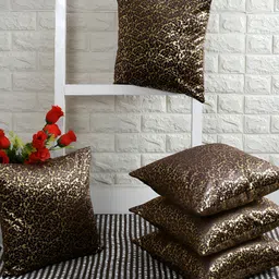 BIGGER FISH Brown & Gold-Toned 5Pcs Self Design Velvet Square Cushion Covers-60