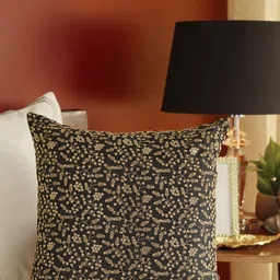Pure Home and Living Black Embroidered Square Cushion Cover-25