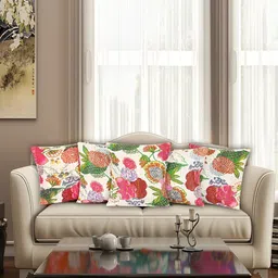 Bohekant White 2 Pieces Floral Printed Embroidered Square Pure Cotton Cushion Cover-image-35
