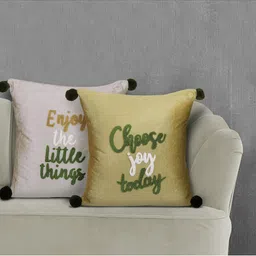 Home Centre Grey & Tan Set of 2 Embroidered Square Cushion Covers-13