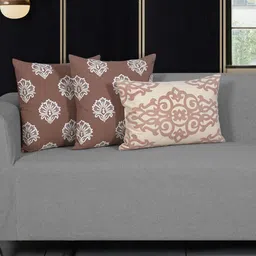 Ode & Cleo 3 Pcs Beige & White Embroidered Pure Cotton Square Cushion Covers-image-74