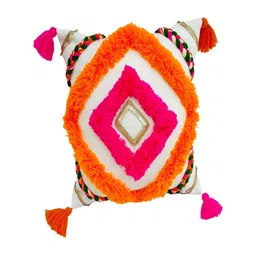 THROWPILLOW White & Orange Embroidered Square Cushion Cover-image-34